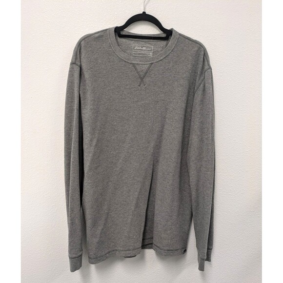 Eddie Bauer Gray Waffle Knit Cotton Shirt Men sz L Tall Stretch Outdoors Basic - Picture 1 of 10